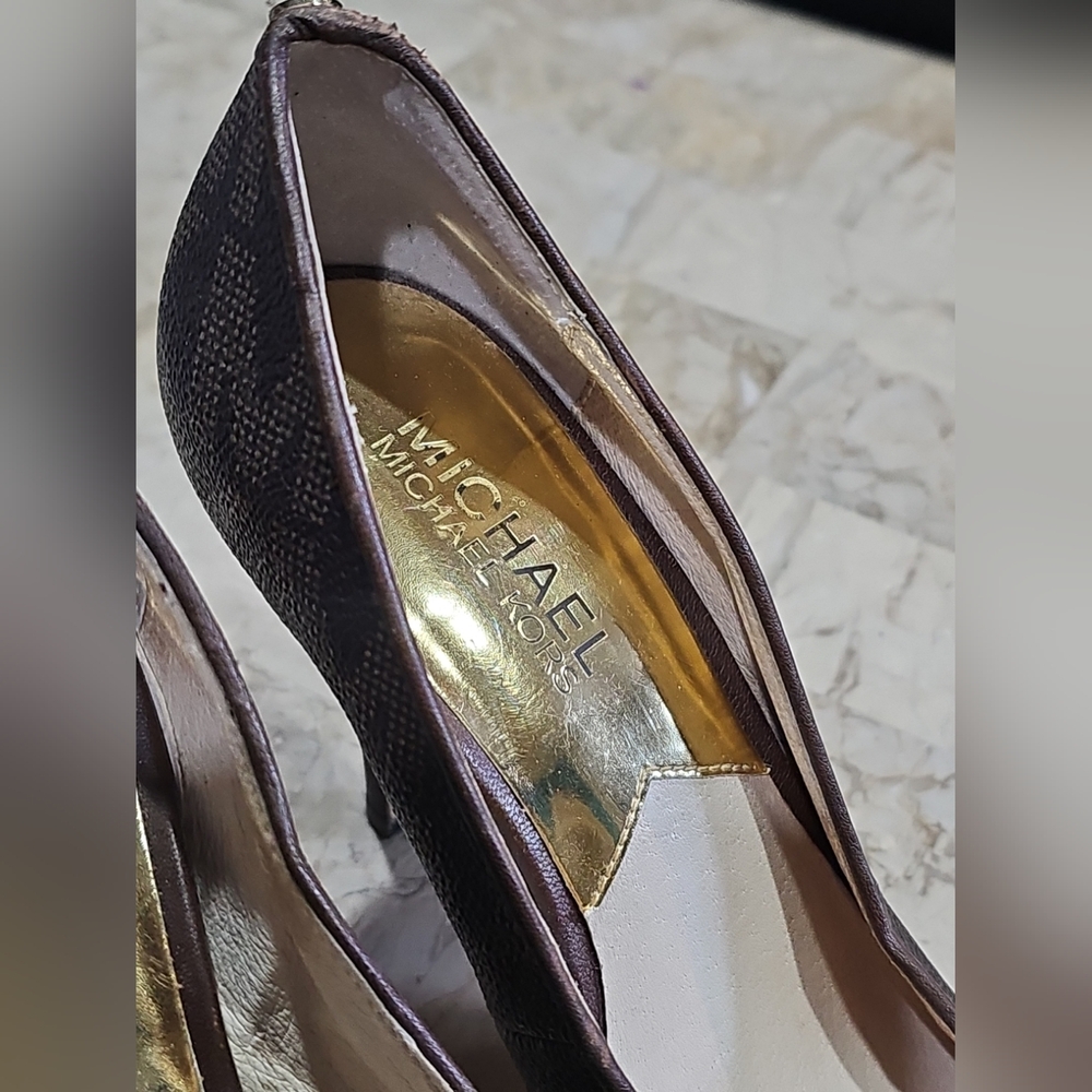 Michael Kors Hamilton MK Padlock Pumps Black Brown Platform Size 5 - Picture 5 of 12